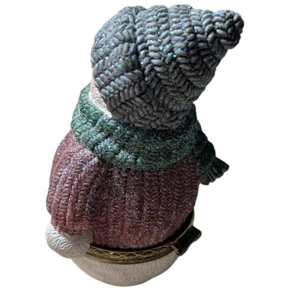 Glitter Snowman Trinket Box Hinged Holiday Decor Storage 3.5x3 - Picture 4 of 11
